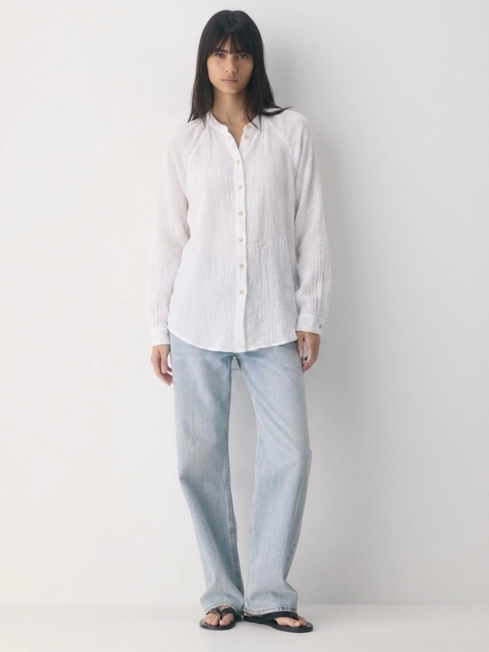 Wilfred Free Organic Cotton Gauze Oversized Button Down Shirt White Boho Relaxed